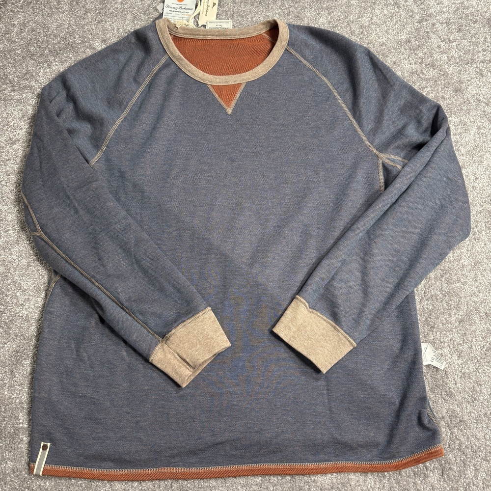 Tommy Bahama Sweatshirt Mens XL Brown Reversible Raglan Crewneck Knit Pullover - Picture 10 of 14